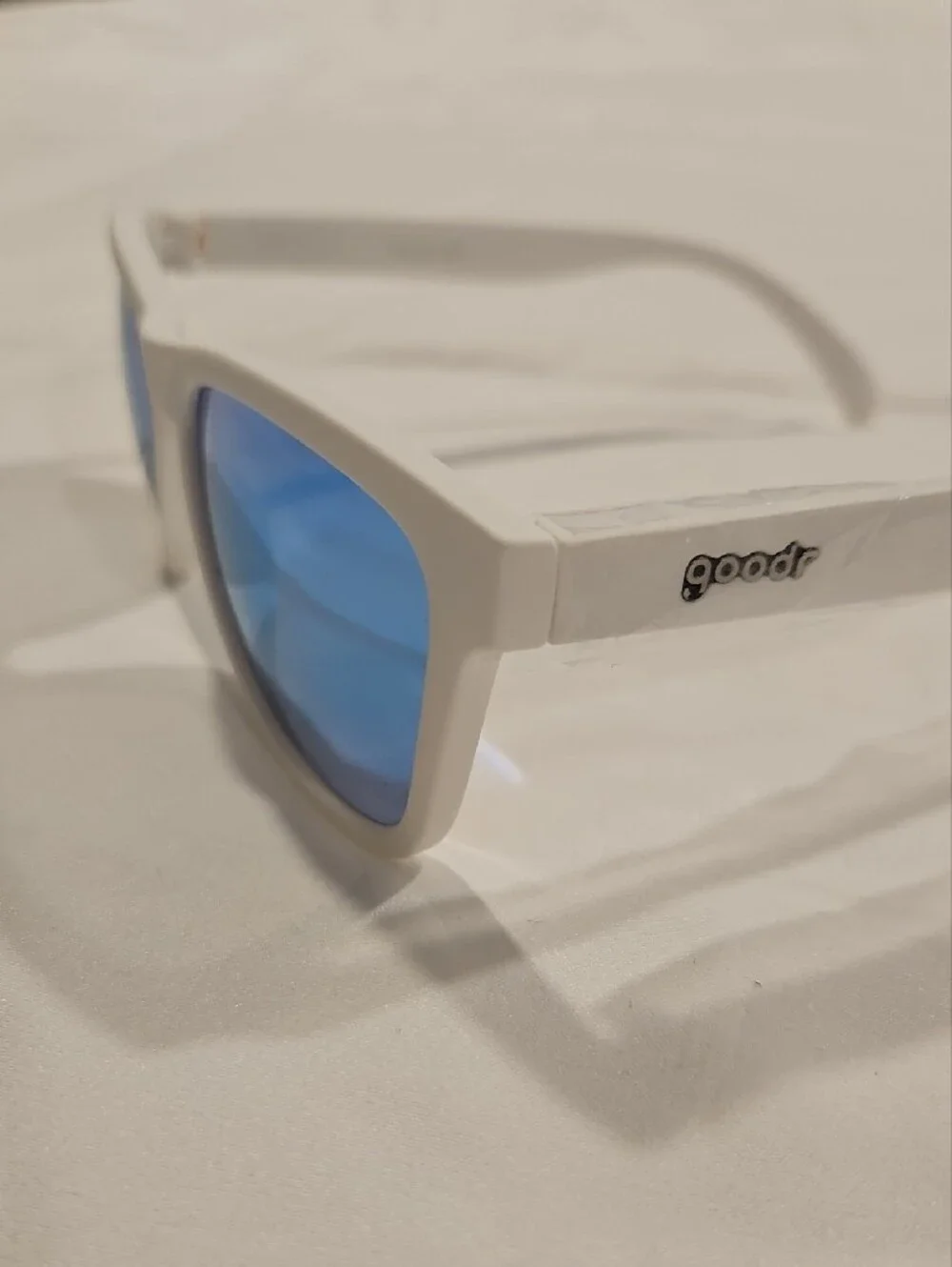 Goodr 'Iced By Yetis' White Frame Sunglasses with Blue Mirrored Lenses